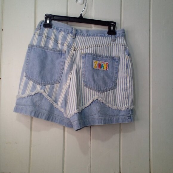 Zanadi Shorts Women 11 12 Denim Vintage High Rise Stripe Spellout Pocket Blue - Picture 9 of 16
